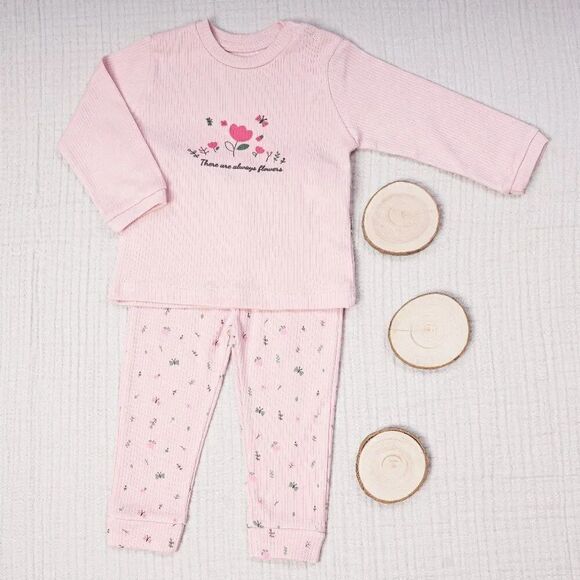 Dreamline Baby Other - Ribbed Cotton Baby Girl Set - Flowers PINK